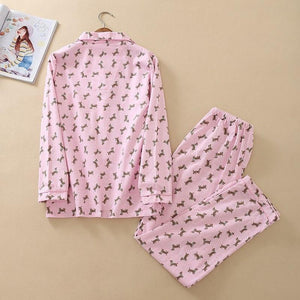 Image of a pink color Dachshund Pajama set back view with an infinite dachshund print design