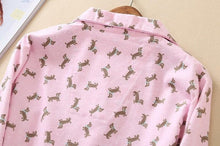 Load image into Gallery viewer, Image of a pink color Dachshund Pajama set shirt&#39;s close back view with an infinite dachshund print design