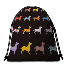 Load image into Gallery viewer, Dachshund Love Drawstring Bags-Accessories-Accessories, Bags, Dachshund, Dogs-Multicolor Dachshunds - Black BG-2