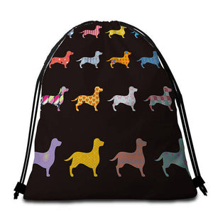Dachshund Love Drawstring Bags-Accessories-Accessories, Bags, Dachshund, Dogs-Multicolor Dachshunds - Black BG-2