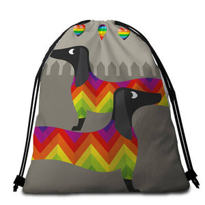Dachshund Love Drawstring Bags-Accessories-Accessories, Bags, Dachshund, Dogs-Aztec Color Dachshunds - Grey BG-3
