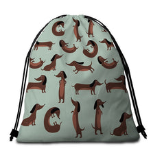 Load image into Gallery viewer, Dachshund Love Drawstring Bags-Accessories-Accessories, Bags, Dachshund, Dogs-Chocolate Dachshunds - Green-Blue BG-4