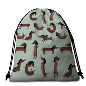 Dachshund Love Drawstring Bags-Accessories-Accessories, Bags, Dachshund, Dogs-Chocolate Dachshunds - Green-Blue BG-4