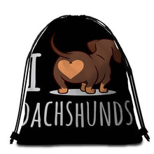 Load image into Gallery viewer, Dachshund Love Drawstring Bags-Accessories-Accessories, Bags, Dachshund, Dogs-I Love Dachshunds - Black BG-8