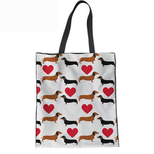 Load image into Gallery viewer, Dachshund Love Large Canvas Handbags-Accessories-Accessories, Bags, Dachshund, Dogs-Red and Black and Tan Dachshunds with Red Hearts - White BG-5
