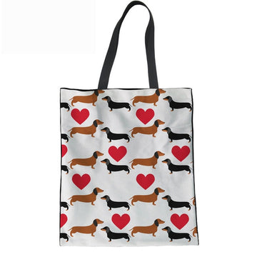 Dachshund Love Large Canvas Handbags-Accessories-Accessories, Bags, Dachshund, Dogs-Red and Black and Tan Dachshunds with Red Hearts - White BG-5