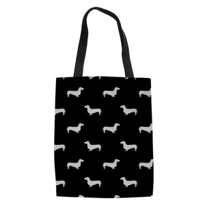 Dachshund Love Large Canvas Handbags-Accessories-Accessories, Bags, Dachshund, Dogs-White Dachshunds - Black BG-7