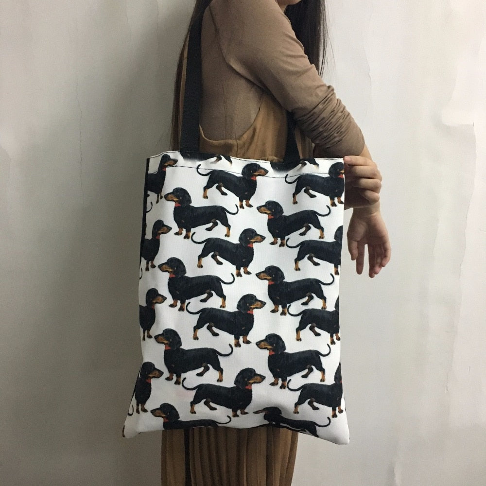 Dachshund Love Large Canvas Handbags-Accessories-Accessories, Bags, Dachshund, Dogs-Black and Tan Dachshunds - White BG-1