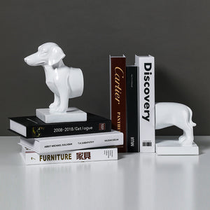 image of weiner dog bookends in white