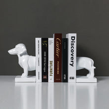 Load image into Gallery viewer, image of dachshund bookends with books in white