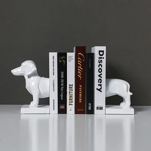 image of dachshund bookends with books in white