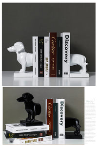 image of two weiner dog bookends in black and white