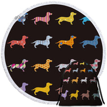 Load image into Gallery viewer, Dachshund Love Round Beach Towels-Home Decor-Dachshund, Dogs, Home Decor, Towel-Multicolor Dachshunds - Black BG-Medium - With Bag-4