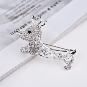 Dachshund Love White Gold Plated Brooch Pin-Dog Themed Jewellery-Accessories, Dachshund, Dogs, Jewellery-5