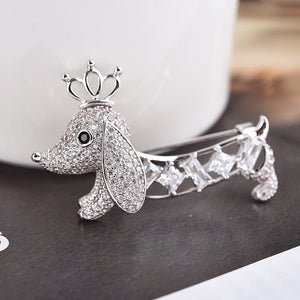 Dachshund Love White Gold Plated Brooch Pin-Dog Themed Jewellery-Accessories, Dachshund, Dogs, Jewellery-8