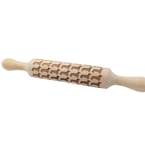 Image of dachshund rolling pin made of wood for baking cookies