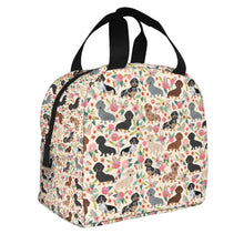 Load image into Gallery viewer, Image of an insulated beige color Dachshund lunch bag in bloom design