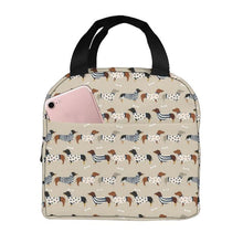 Load image into Gallery viewer, Image of a dachshund lunch bag with infinite dachshund print