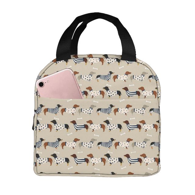 Image of a dachshund lunch bag with infinite dachshund print