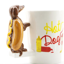 Load image into Gallery viewer, Image of Dachshund mug in a unique 3D Dachshund hotdog design