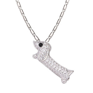 Image of a silver color stone studded dachshund necklace