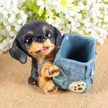Load image into Gallery viewer, Image of a dachshund pencil holder featuring the cutest dachshund fur baby with backpack design
