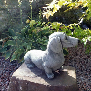Image of a dachshund garden statue