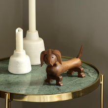 Load image into Gallery viewer, Image of a beautiful Dachshund statue made of walnut solid wood material