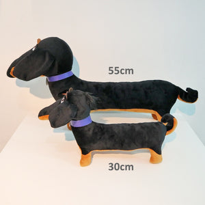Image of two super cute Dachshund stuffed animal plush toys on white background in two different sizes - side view