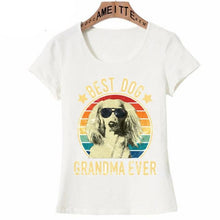 Load image into Gallery viewer, Image of a Dachshund t-shirt featuring a long-haired Dachshund and the text which says &quot;BEST DOG GRANDMOTHER&quot;