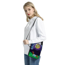 Load image into Gallery viewer, Image of a lady holding a dachshund messenger bag with a white background