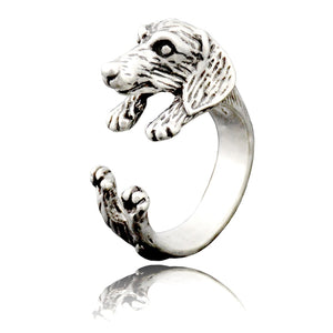 Image of dachshund wrap ring in the color silver