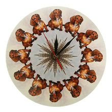 Load image into Gallery viewer, Image of a Dachshund wall clock with 12 mirror Dachshund designs