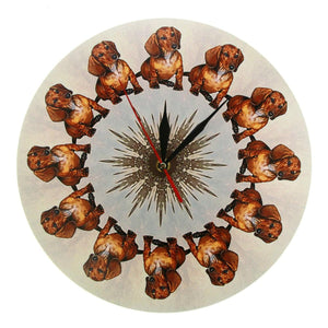 Image of a Dachshund wall clock with 12 mirror Dachshund designs