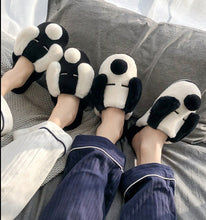 Load image into Gallery viewer, Image of two people wearing Dalmatian slippers