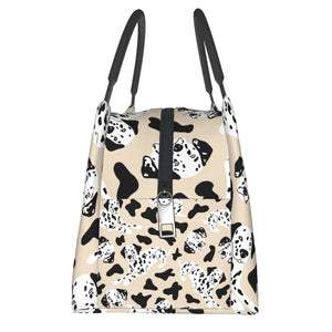 Side image of a dalmatian lunch bag in the cutest Dalmatian design