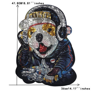 DJ Bulldog Embroidered and Sequinned Sew-on Patch-Apparel-Accessories, Dogs, English Bulldog, Patch-8