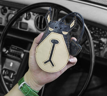 Doberman Love Large Genuine Leather Keychains-Accessories-Accessories, Doberman, Dogs, Keychain-Black - Engraved Leather-2