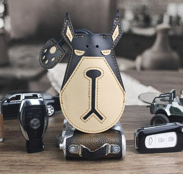 Doberman Love Large Genuine Leather Keychains-Accessories-Accessories, Doberman, Dogs, Keychain-Black - Polished Leather-18