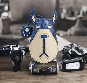 Doberman Love Large Genuine Leather Keychains-Accessories-Accessories, Doberman, Dogs, Keychain-Blue - Engraved Leather-19
