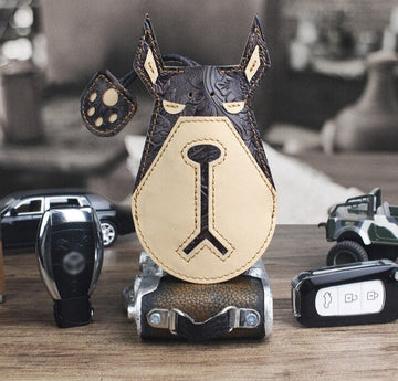 Doberman Love Large Genuine Leather Keychains-Accessories-Accessories, Doberman, Dogs, Keychain-Brown - Engraved Leather-21