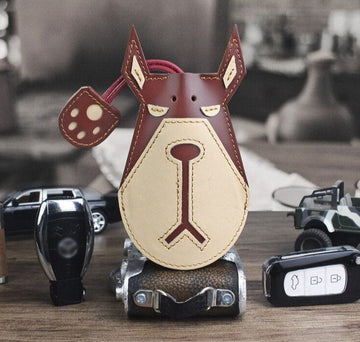 Doberman Love Large Genuine Leather Keychains-Accessories-Accessories, Doberman, Dogs, Keychain-Brown - Polished Leather-23