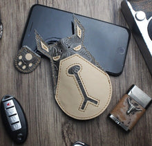 Load image into Gallery viewer, Doberman Love Large Genuine Leather Keychains-Accessories-Accessories, Doberman, Dogs, Keychain-Gray - Engraved Leather-25