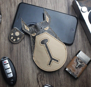 Doberman Love Large Genuine Leather Keychains-Accessories-Accessories, Doberman, Dogs, Keychain-Gray - Engraved Leather-25