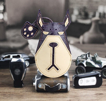 Doberman Love Large Genuine Leather Keychains-Accessories-Accessories, Doberman, Dogs, Keychain-Purple - Engraved Leather-28