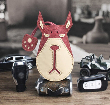 Doberman Love Large Genuine Leather Keychains-Accessories-Accessories, Doberman, Dogs, Keychain-Red - Engraved Leather-29