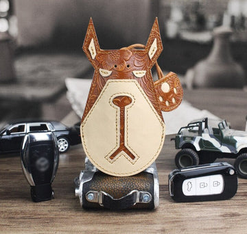 Doberman Love Large Genuine Leather Keychains-Accessories-Accessories, Doberman, Dogs, Keychain-Tan - Engraved Leather-32