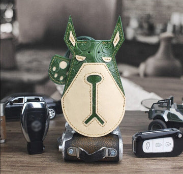 Doberman Love Large Genuine Leather Keychains-Accessories-Accessories, Doberman, Dogs, Keychain-Green - Engraved Leather-5
