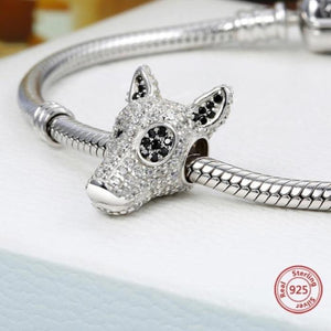Doberman Love Silver Charm BeadDog Themed JewelleryBull Terrier - Studded Face