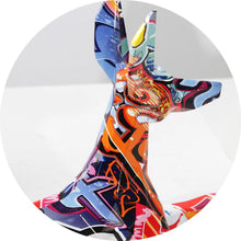 Load image into Gallery viewer, Close up image of a stunning multicolor doberman statue head